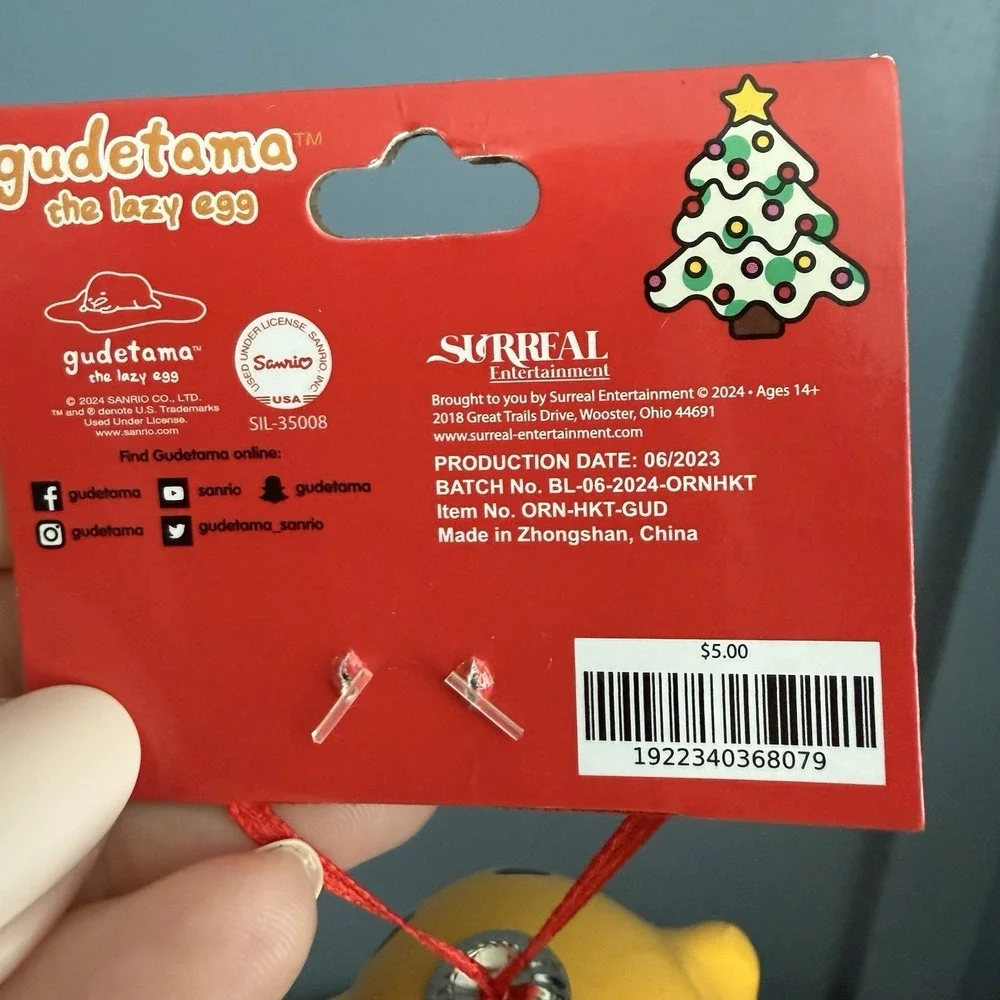 Gudetama Lazy Egg Christmas Ornaments Lot of 3 NWT Sanrio Surreal‎ Decor F/W